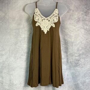 Vtg y2k Mudd dress Sz M chocolate Brown Crochet Trim festival western boho indie